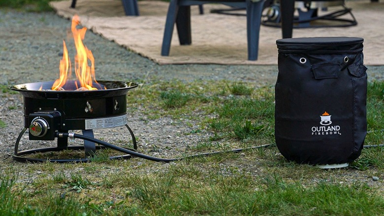 Fire bowl in use and connected to propane