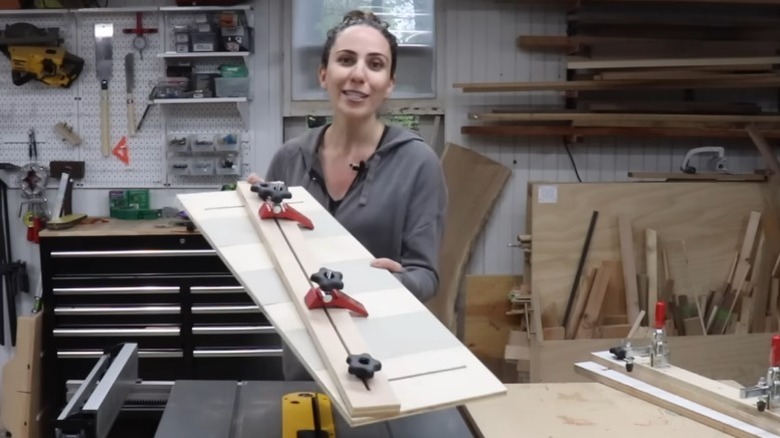 Tamar holding her tapering jig