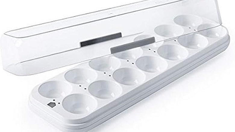 The Egg Minder with the top pulled over with a white display