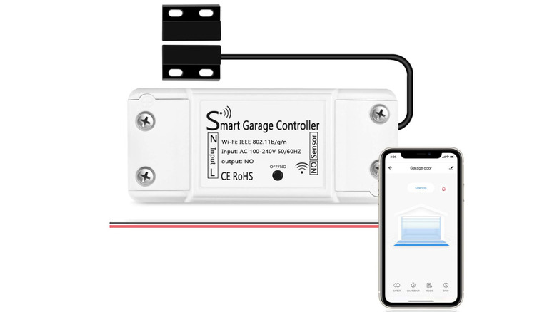 A garage in a home with a phone nearby.