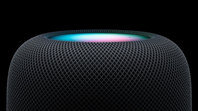 Close up of Apple HomePod with black background