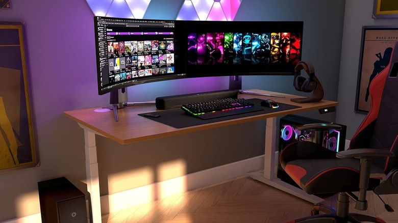 Yamaha SR-C30A with dual-monitor computer setup