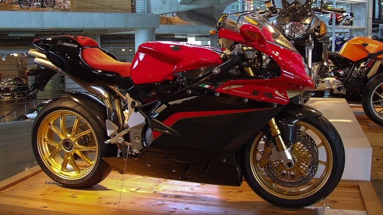 A red MV Agusta F4 1000 Tamburini on display