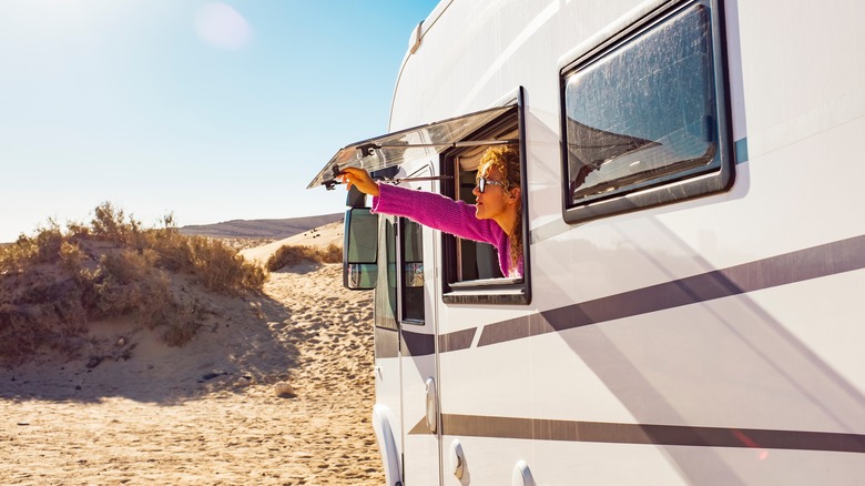 Camper with window open