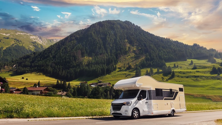 RV with mountain in background