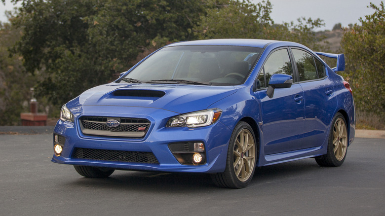2015 Subaru WRX STI with traditional blue and gold paint