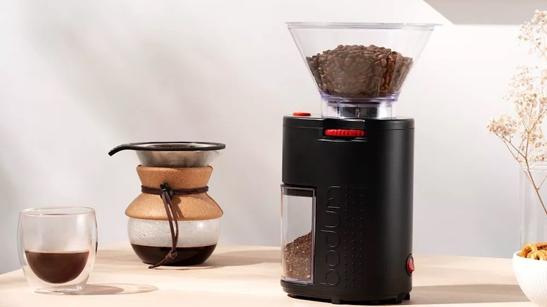 Fresh coffee brewing from Bodum grinder