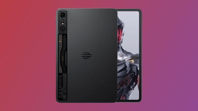 the RedMagic Nova on a red gradient background