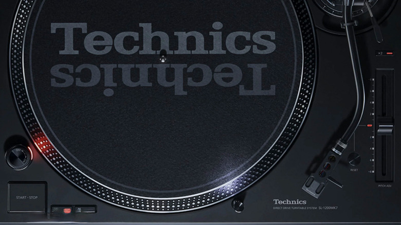 Technics logo displayed on a black turntable