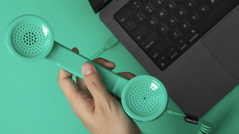 Retro phone connected to MacBook