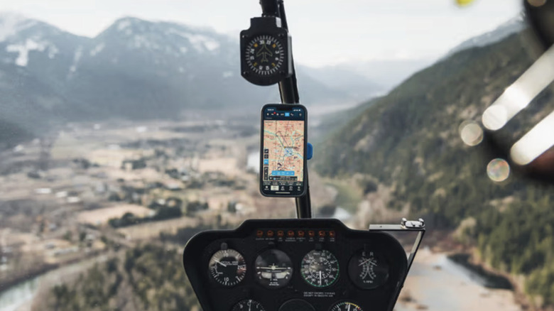 iPhone on Quad Lock mount in plane