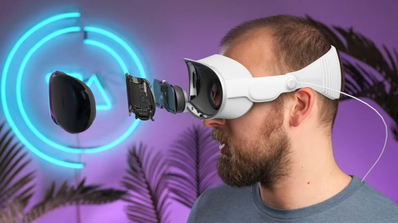 tech altar youtuber wearing broken-down Apple Vision Pro