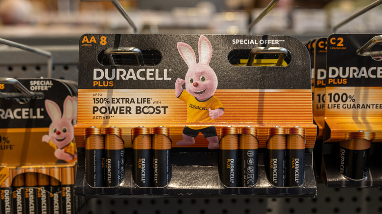 Duracell batteries on display at a store