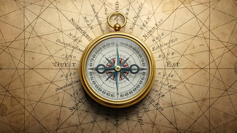 magnetic compass on map