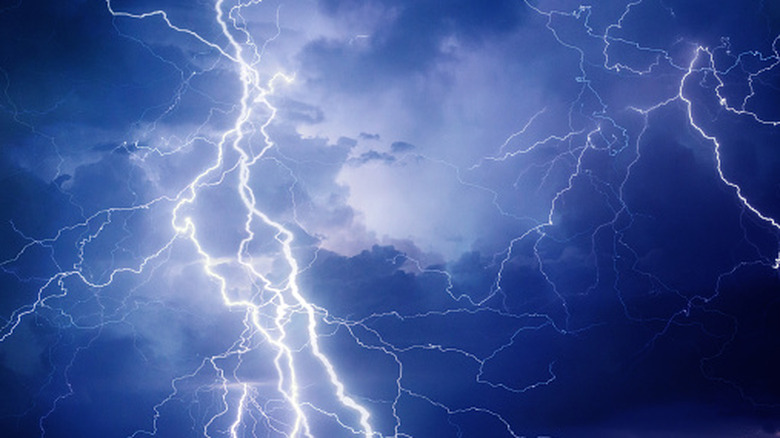 Intense lightning during a thunderstorm