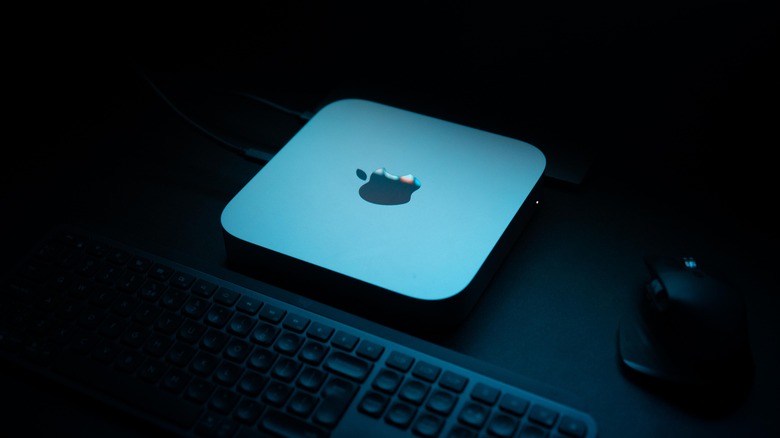 An Apple Mac Mini on a table.