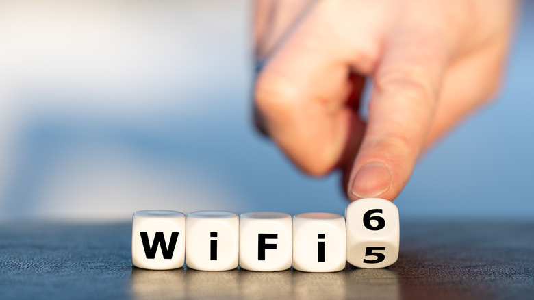 Phot of dice that read "WiFi 6"