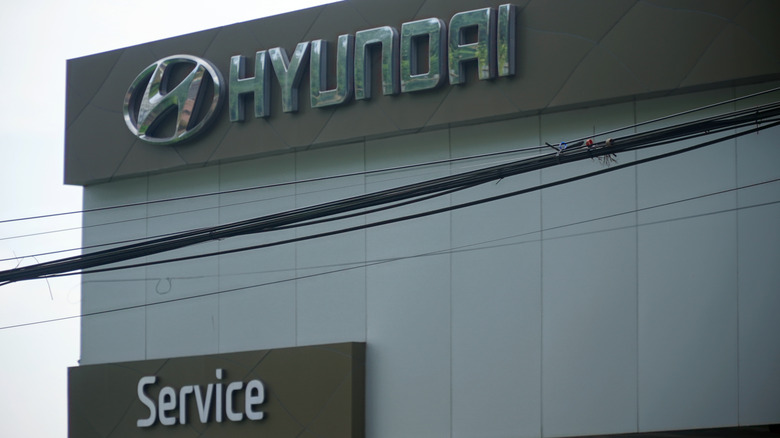 A service department sign at a Hyundai dealer
