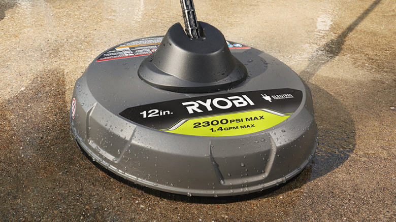 A Ryobi Electric Pressure Washer Surface Cleaner accessory
