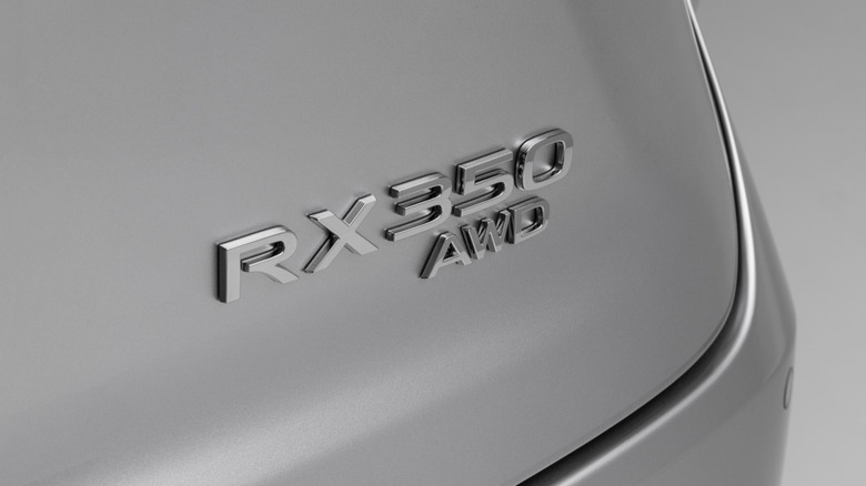 Rear badge of a 2024 Lexus RX 350