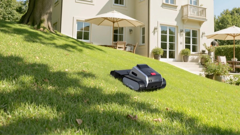 Lymow One mowing up an incline