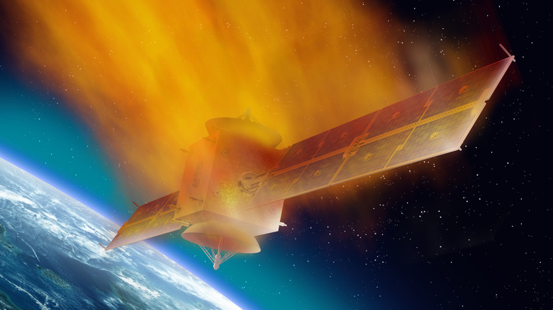 A satellite burning up in the atmosphere
