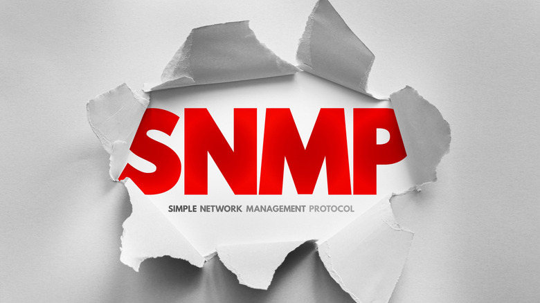 SNMP in red text behind ripped paper hole