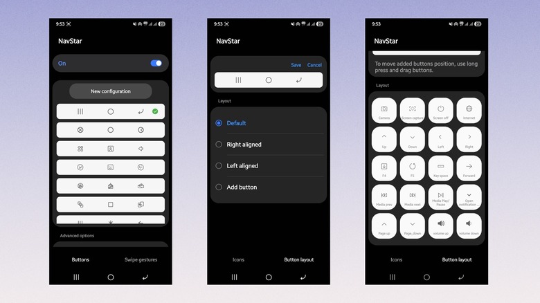Screenshots showing how to add buttons to bottom navigation buttons.