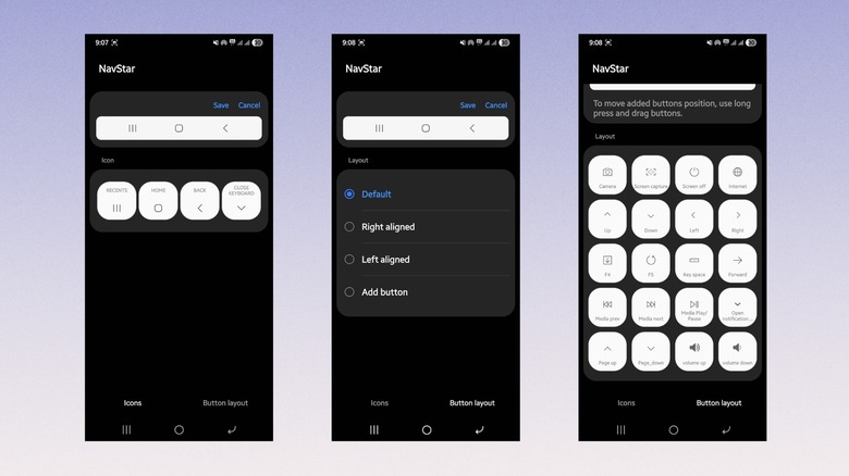 Screenshots showing how to add buttons to bottom navigation buttons.