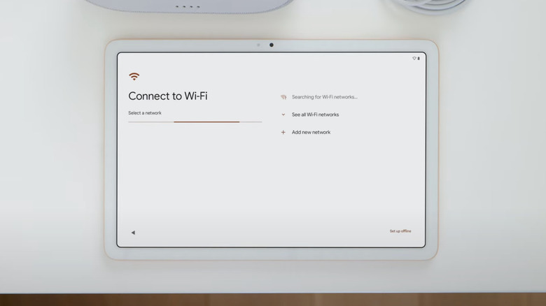 Android tablet's screen showing Wi-Fi networks during setup