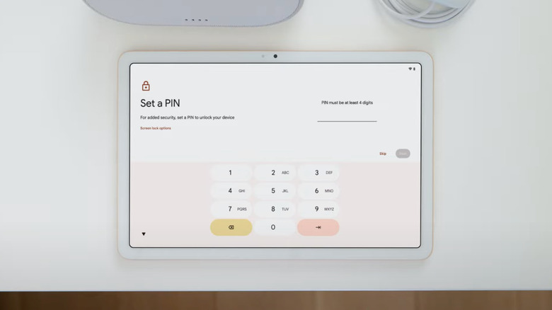 The option to set up a PIN while configuring a new Android tablet