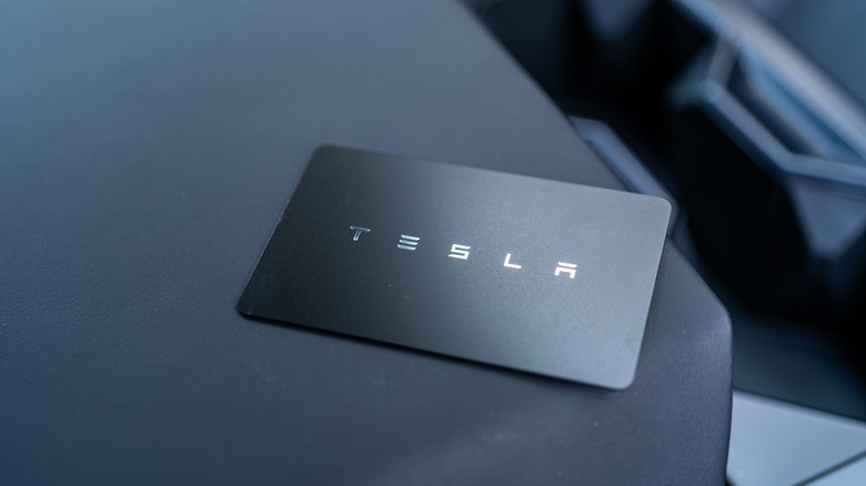 Tesla key card on car seat
