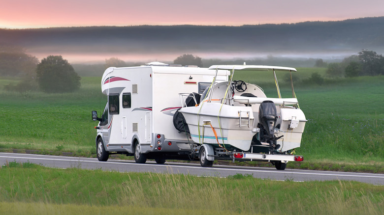RV towing a boat