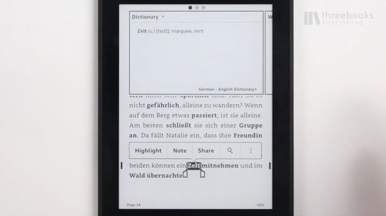 Looking up a word in German with Kindle
