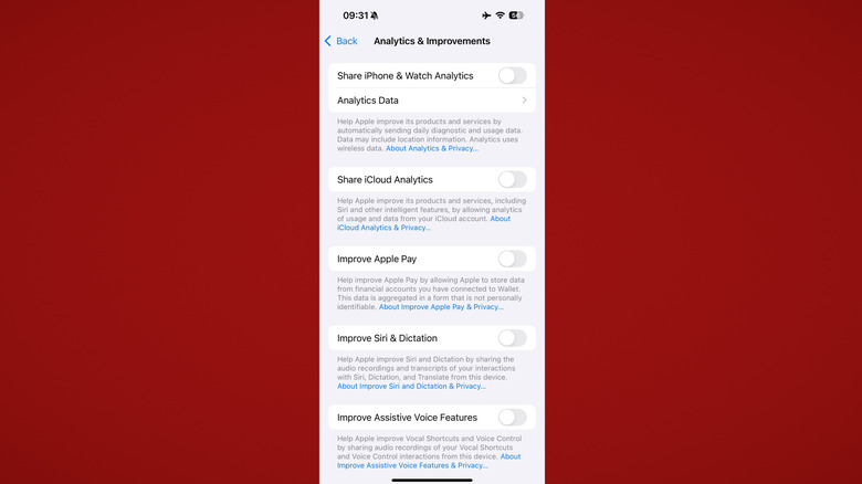 Apple Data Collection Settings iPhone