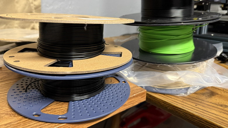 Spools of 3D printer filament