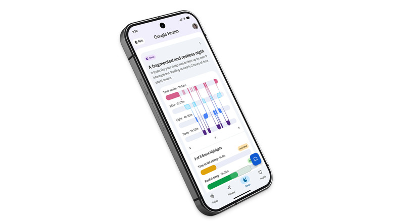 A smartphone displaying the Google Health app with some health metrics