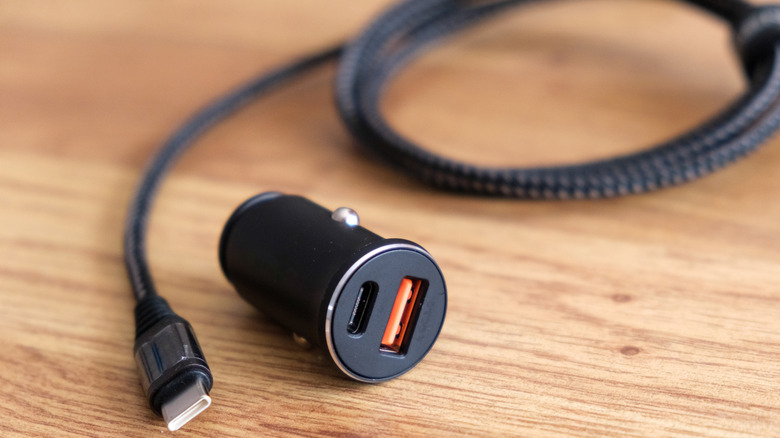 close-up of a fast charger on a table