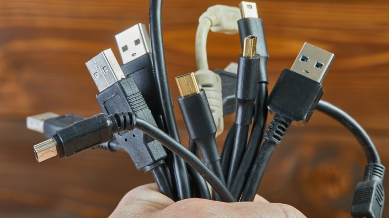 USB cables in a bunch