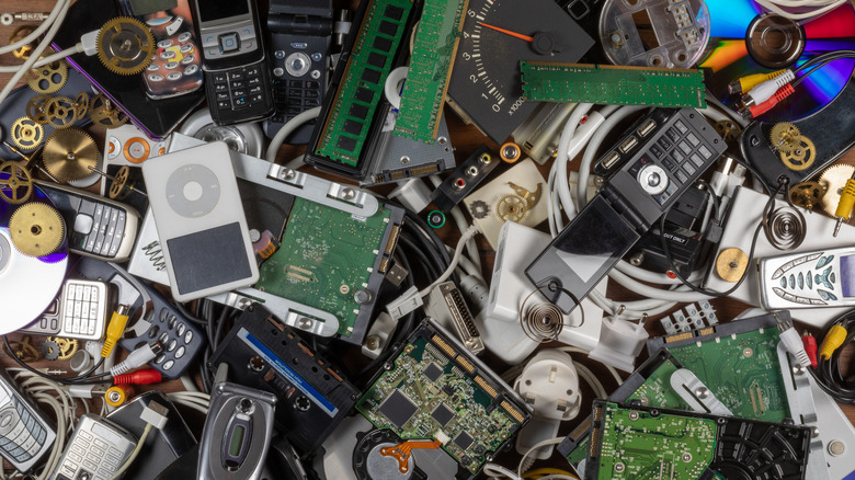 A pile of old electronic devices
