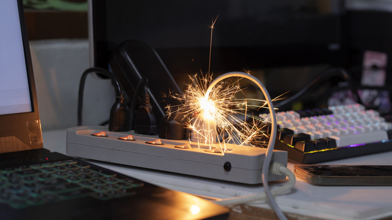 Spark coming out of an extension box