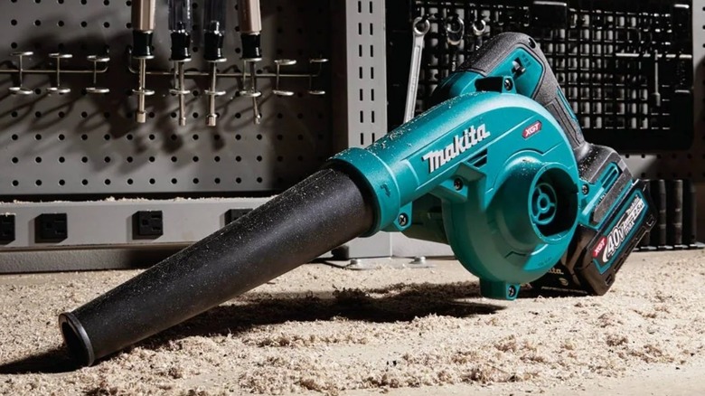 Makita Blower on dusty workbench