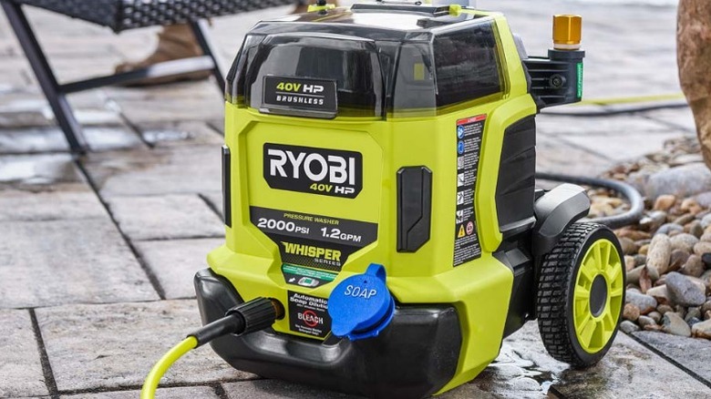 Ryobi pressure washer sitting on patio