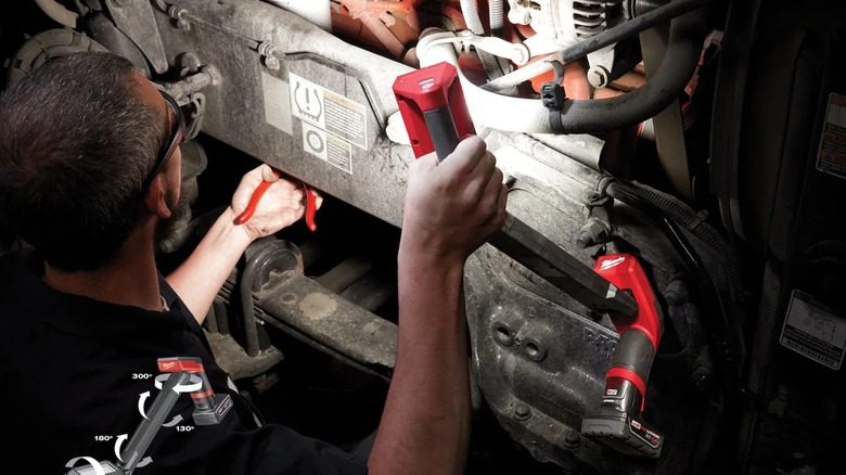 working under a car with M12 worklight