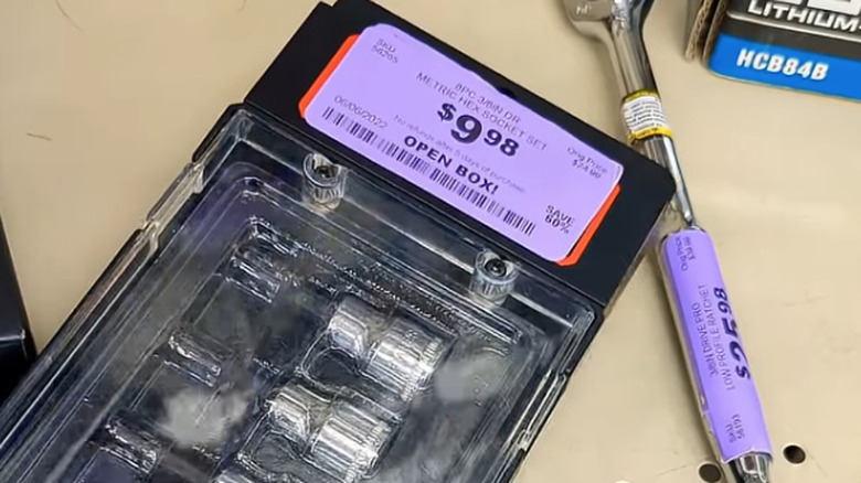 Harbor Freight items with purple open box stickers