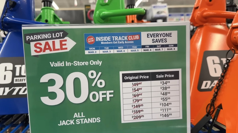 Parking Lot Sale advertisement in Harbor Freight store