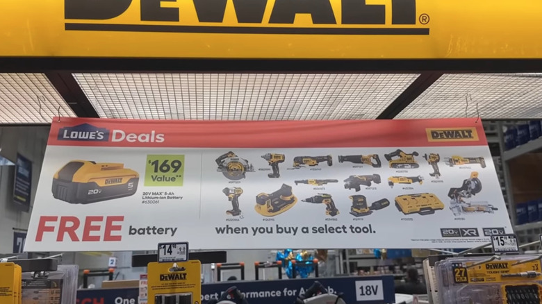 Weekly advertised discount on shelves at Lowe's