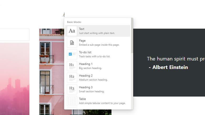 Notion content block types