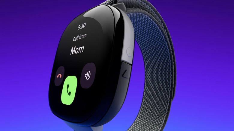 A Fitbit Ace LTE showing a phone call from mom