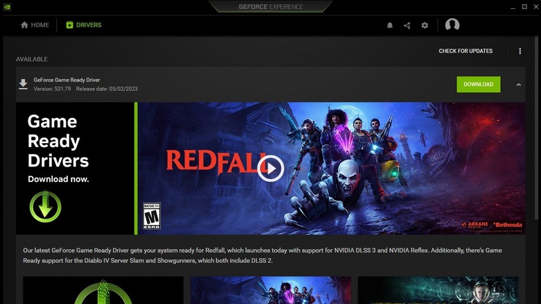 GeForce Experience driver update screen 